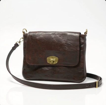 Sac bandoulière en cuir marocain fait main – Marron foncé