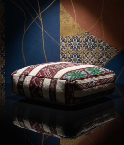 Handmade Moroccan Kilim Pouf Ottoman – Vintage Wool Floor Cushion Cover (60×60×20 cm)