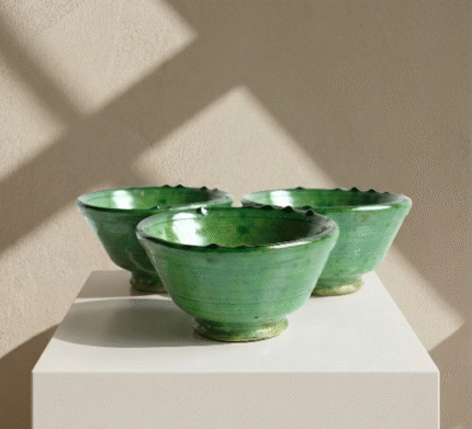 Tamegroute Emerald Trio – Handcrafted Green Ceramic Bowl Set (3 Pieces)