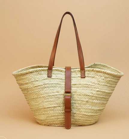 Handwoven Moroccan Straw Shoulder Bag – Natural Beach Tote with Leather Straps