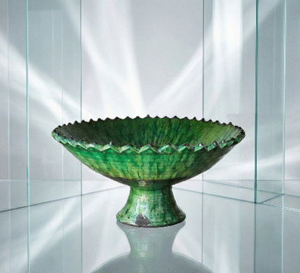 Emerald Artisan Pedestal Bowls – Handcrafted Moroccan Ceramic Set