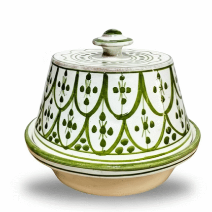 Olive Green Ceramic Casserole Dish – Handpainted Safi Pattern (20 cm)