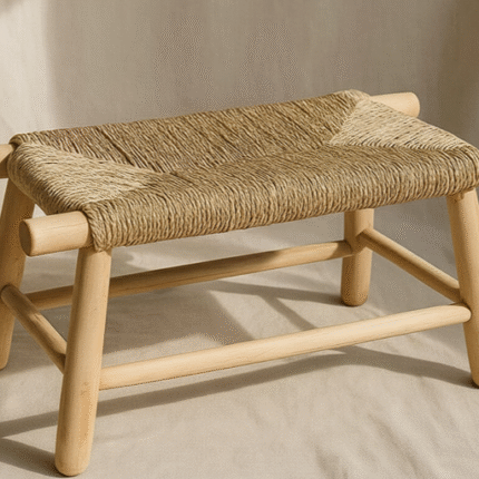 Handwoven Moroccan Straw Bench – Eco-Friendly Palm Leaf & Lemon Wood Seating