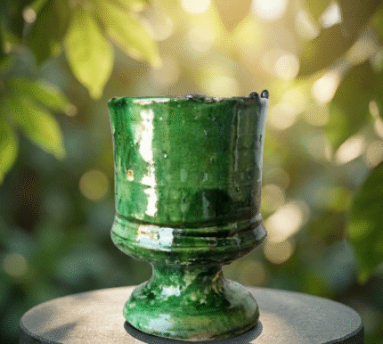 Emerald Tamegroute Goblet Mugs – Set of 2 Handcrafted Moroccan Ceramics