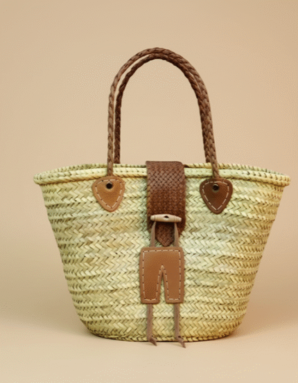 Leather-Trimmed Handwoven Straw Tote – Beach & Market Basket
