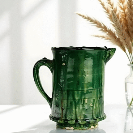 Tamegroute Ceramic Pitcher – Handmade Moroccan Water Jug with Green Glaze