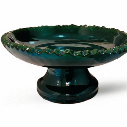 Handcrafted Tamegroute Ceramic Cake Stand with Scalloped Edge – 24 cm