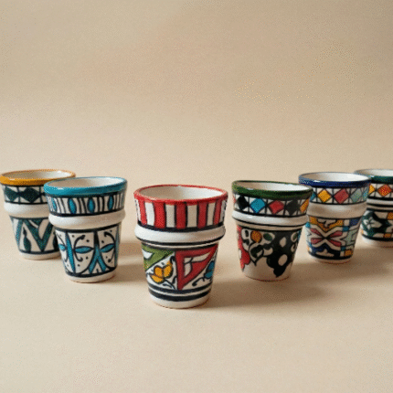 Artisan Hand-Painted Espresso Cups – 6-Piece Moroccan Ceramic Set