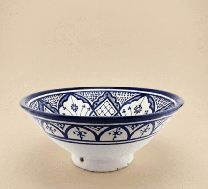 Hand-Painted Royal Blue Ceramic Bowl 9.8″ – Moroccan Artisan Serving Masterpiece