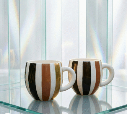 Aurora Striped Ceramic Mugs – Set of 2 with 12K Gold Accents