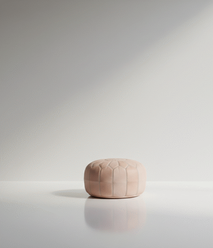 Natural Leather Floor Ottoman 21″ – Handcrafted Undyed Tan Moroccan Pouf