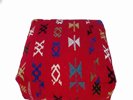 Vintage Moroccan Desert Stripe Kilim Pouf – Handmade Wool Floor Cushion (60×60×20 cm)