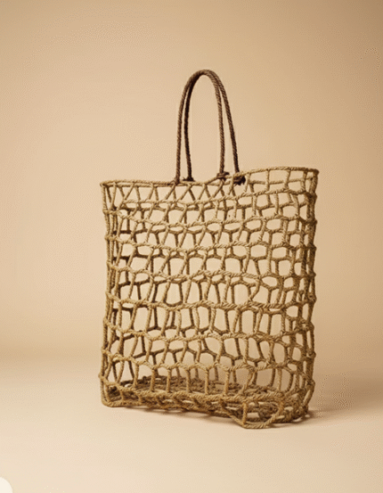 Handwoven Natural Straw Mesh Tote – 14″ Eco-Friendly Beach & Market Bag