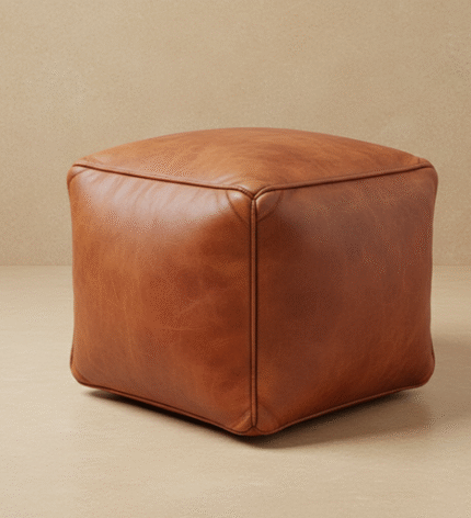 Luxurious Full-Grain Leather Round Ottoman – Handcrafted Moroccan Pouf (14″ to 60″)