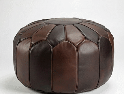Genuine Leather Chocolate Brown Ottoman – Handcrafted Round Pouf (21″ x 16″)