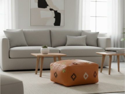 Moroccan Vintage Kilim Pouf – Handmade Orange Kilim (60×60×20 cm)