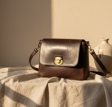 Dark Brown Full-Grain Leather Crossbody Bag – Vintage-Style Handcrafted Messenger