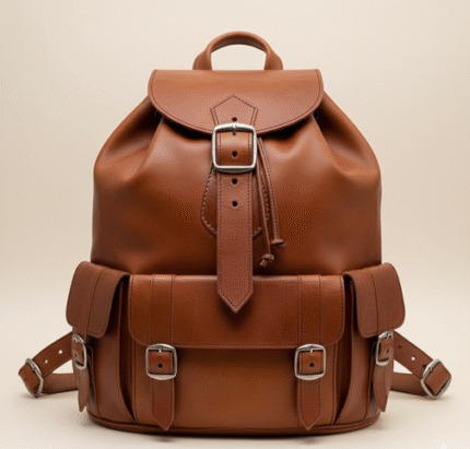 Brown Leather Buckle Backpack – Handcrafted Vintage Laptop Bag