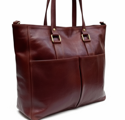 Premium Burgundy Full-Grain Leather Tote – Handcrafted Work & Travel Carryall
