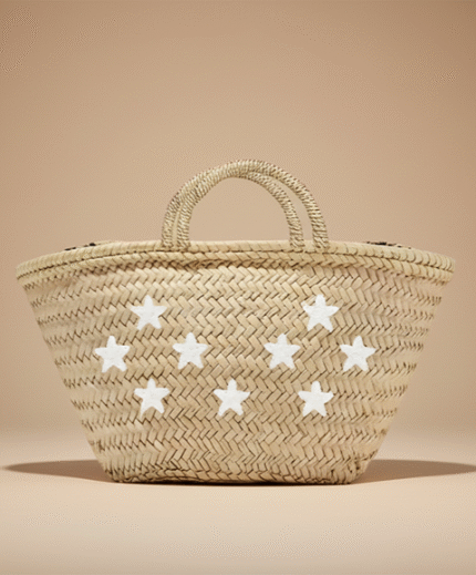 Star Embroidered Straw Tote – Handwoven Cotton-Detail Beach & Market Bag