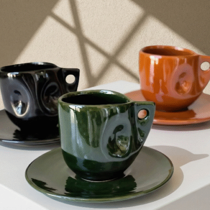 Handcrafted Moroccan Ceramic Coffee Cup & Saucer Set – 6-Piece Artisan Collection