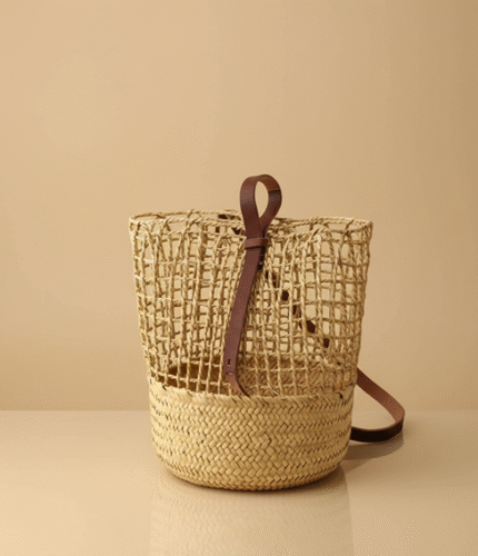 Handwoven Straw Backpack – Artisan Beach Rucksack with Leather Straps