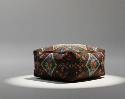 Vintage Moroccan Carpet Pouf – Handmade Wool Kilim Floor Cushion (60×60×20 cm)