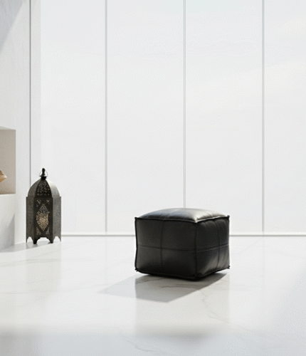 Black Moroccan Leather Square Pouf – Handcrafted Ottoman in 14 Sizes for Modern Floor Seating