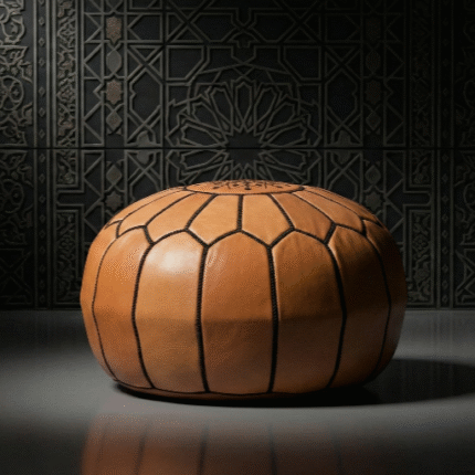 21″ Genuine Leather Round Ottoman – Hand-Stitched Moroccan Floor Pouf