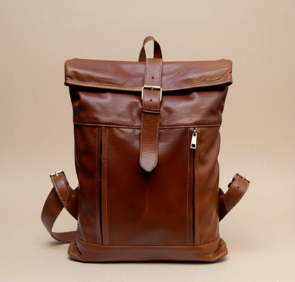 Full-Grain Leather Rolltop Backpack – Handcrafted Travel & Laptop Bag