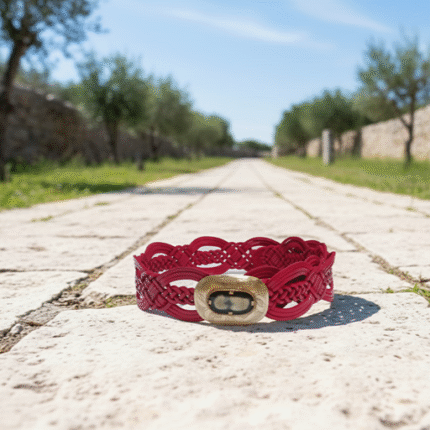 Handmade Braided Leather Women’s Belt with Decorative Medallion Buckle