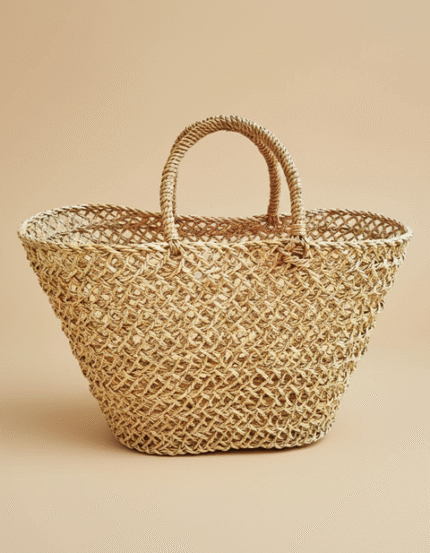 Handwoven Raffia Medallion Tote – 30cm Natural Straw Bag with Floral Rosettes