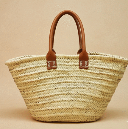 Handwoven Moroccan Straw Tote with Dual Leather Handles – Versatile Beach & Market Bag