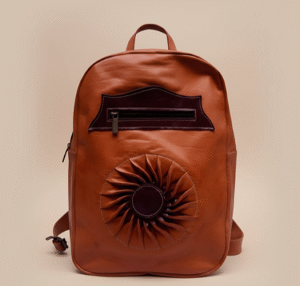 Sun-Embossed Cognac Leather Backpack – Handcrafted Laptop Bag