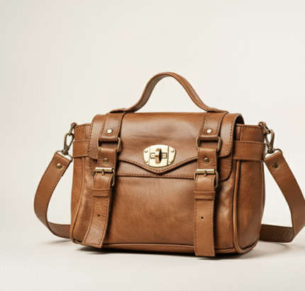 Light Brown Full-Grain Leather Satchel – Vintage Crossbody Messenger Bag