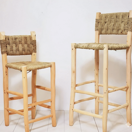 Handwoven Palm Leaf Bar Chair – Lemon Wood Counter Stool