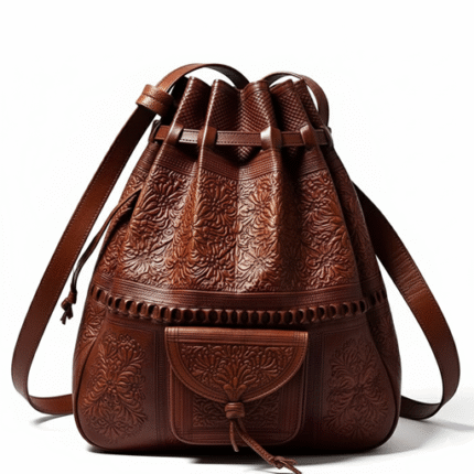 Convertible Leather Backpack & Shoulder Bag – Hand-Tooled Bohemian Design