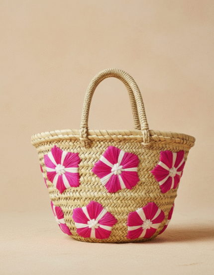 Small Handwoven Straw Bag – Mini Floral Tote for Beach & Market