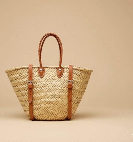 Convertible Straw Backpack – Handwoven Herringbone Tote with Adjustable Leather Straps
