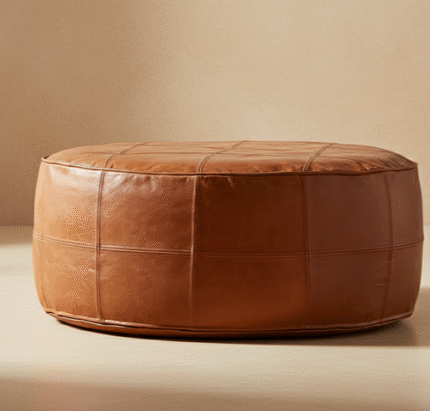Luxurious Full-Grain Leather Round Ottoman – Handcrafted Moroccan Pouf (14″ to 60″)