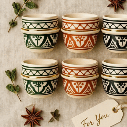 Hand-Painted Espresso Cup Set with Gold Rim – 4 Artisan Ceramic Cups (2 oz)